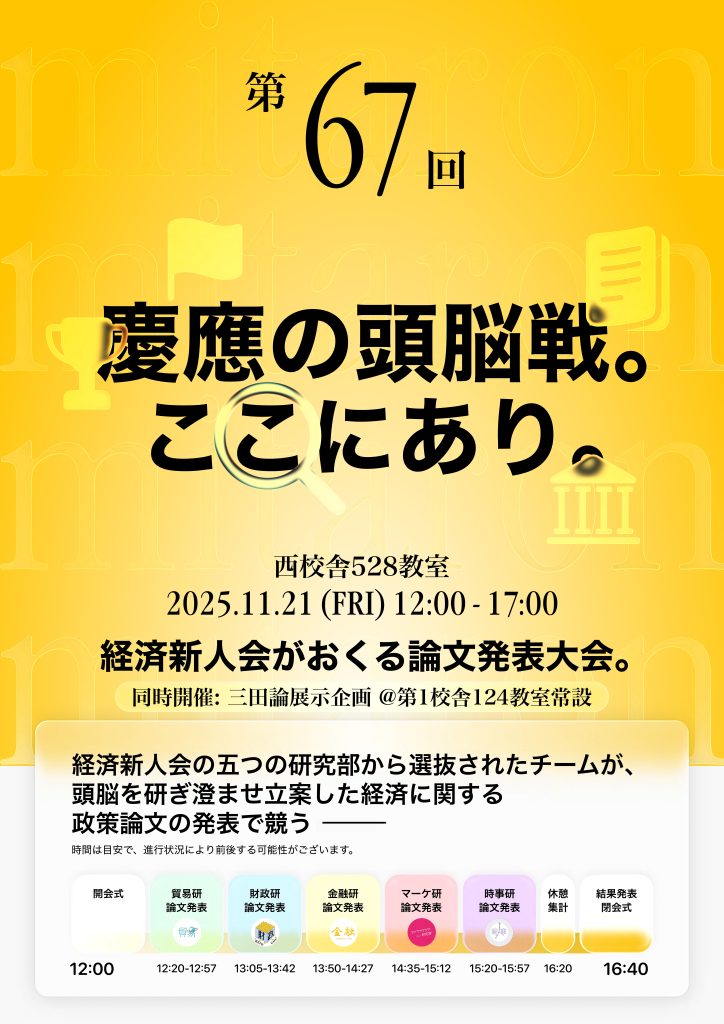 三田祭 2025 経済新人会 三田祭論文発表会 告知ポスター マーケ 金融 財政 貿易 時事